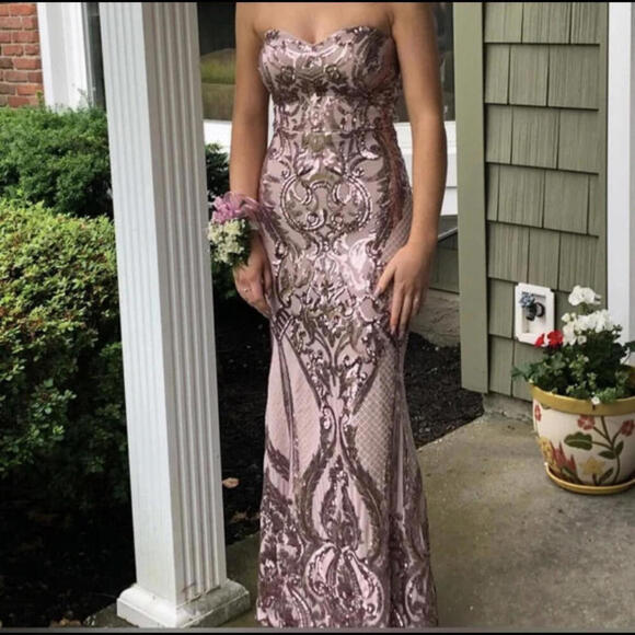 CAMILLE LA VIE pink sequin strapless maxi formal dress - Picture 1 of 8